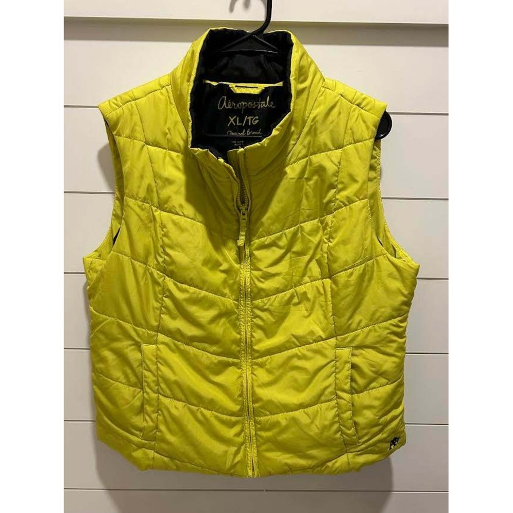 Aeropostale Mens XL Lime Yellow Puffer Vest Full Zip Quilted Sleeveless Jacket